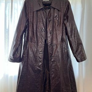 Hilary Radley Brown faux crocodile leatherTrench Coat